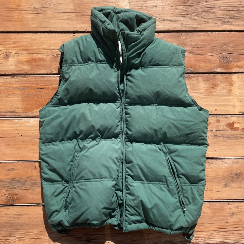vintage green puffer down vest